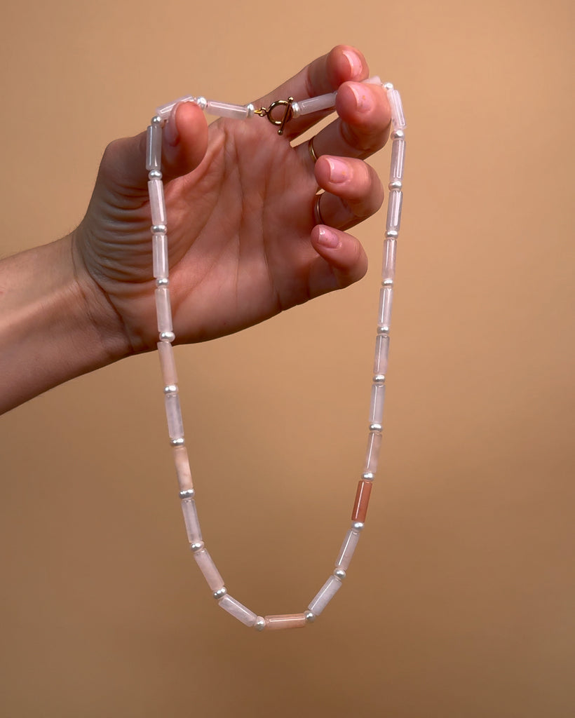 Pink Aventurine and Freshwater Pearl Beaded Necklace