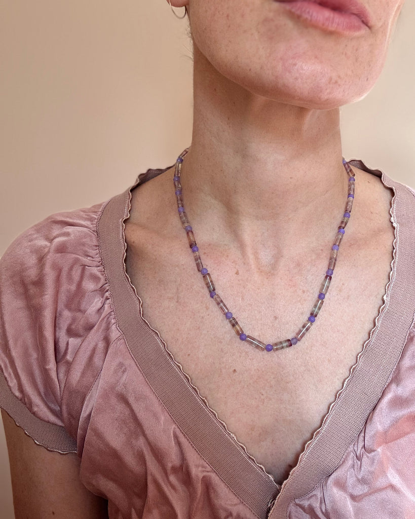 Fluorite and Purple Jade Beaded Necklace