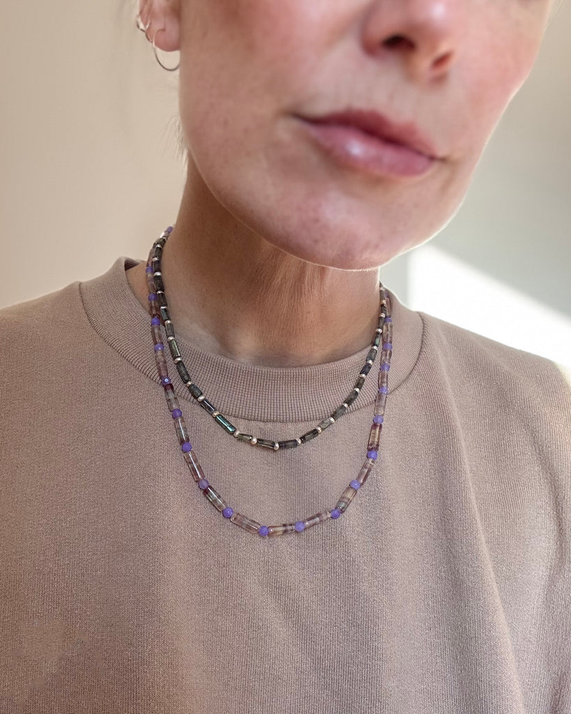 Fluorite and Purple Jade Beaded Necklace