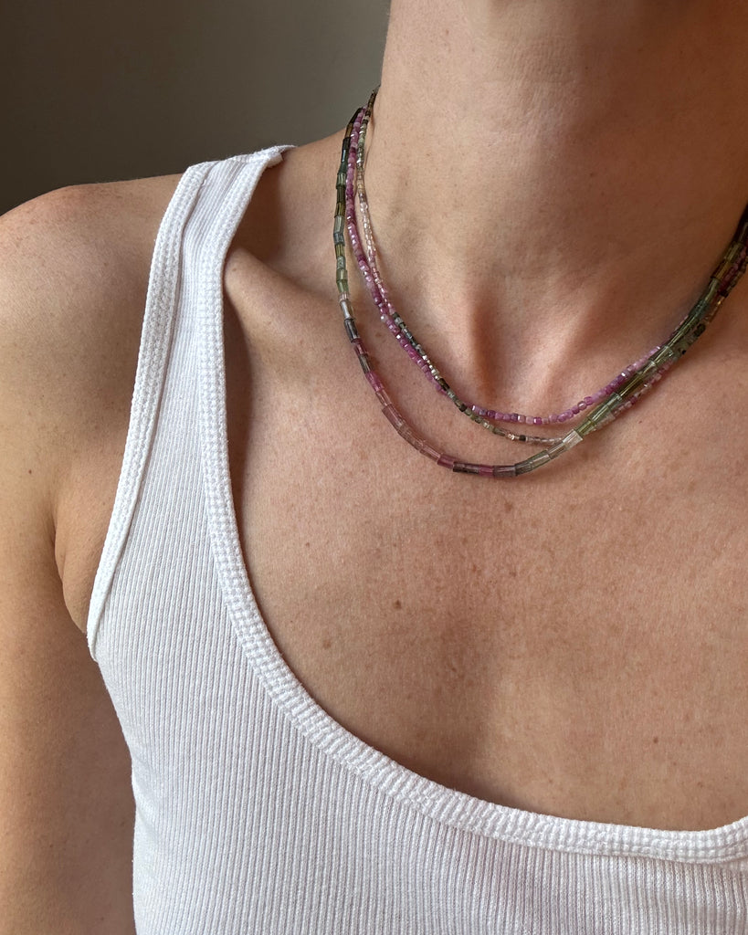 Faceted Watermelon Tourmaline Beaded Necklace