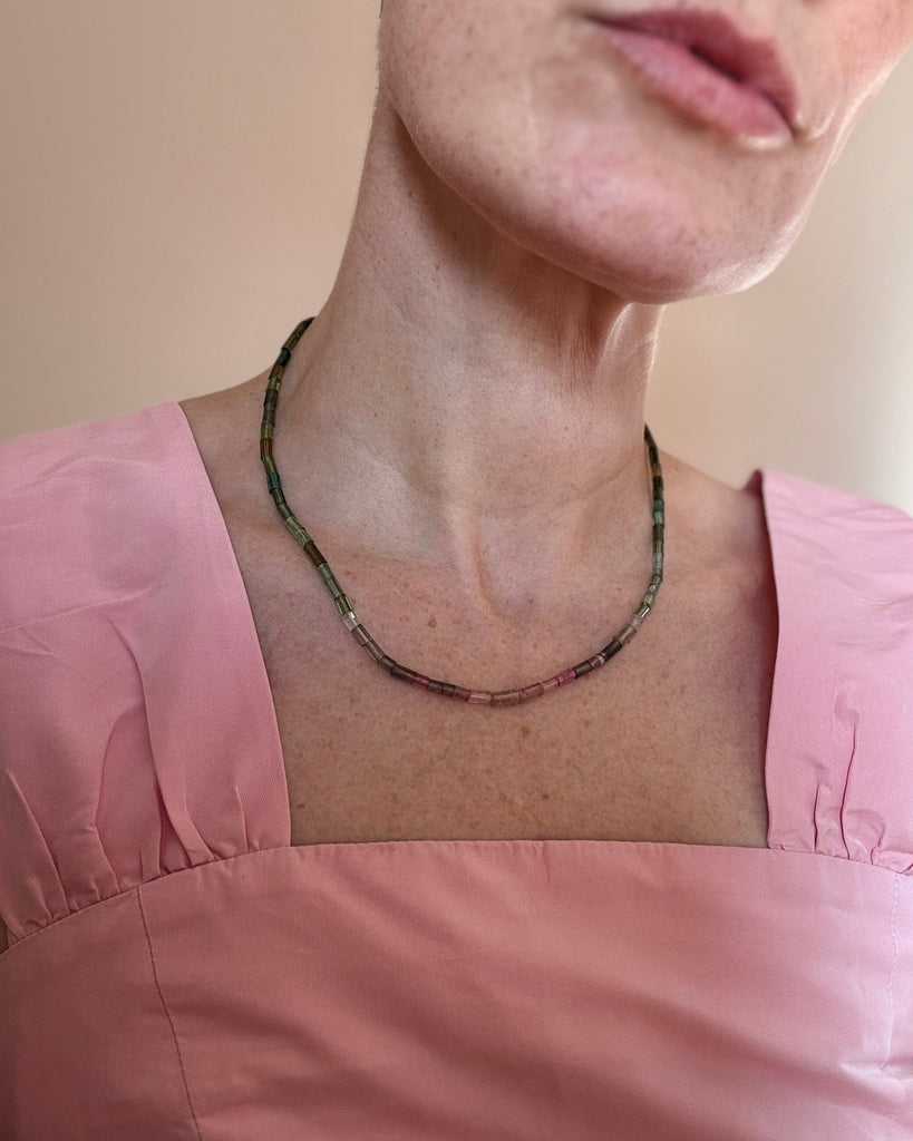 Faceted Watermelon Tourmaline Beaded Necklace