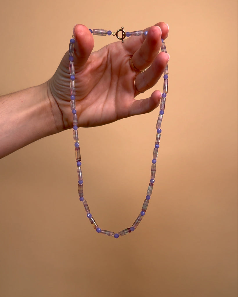 Fluorite and Purple Jade Beaded Necklace