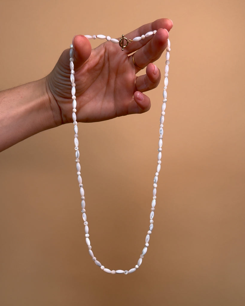 Long Mother of Pearl Beaded Necklace