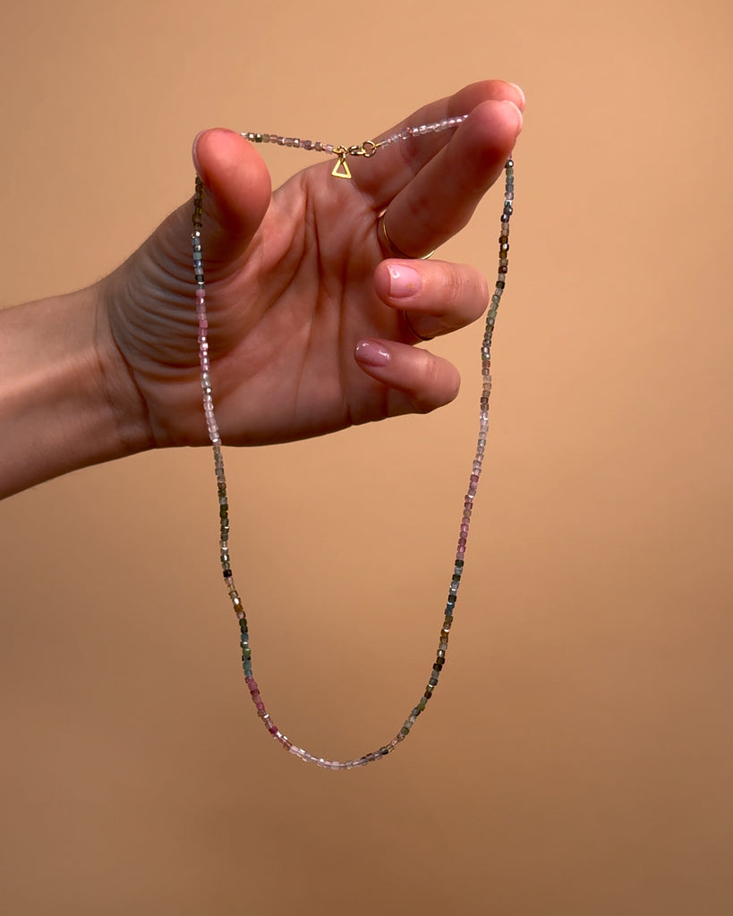 Tiny Watermelon Tourmaline Beaded Necklace