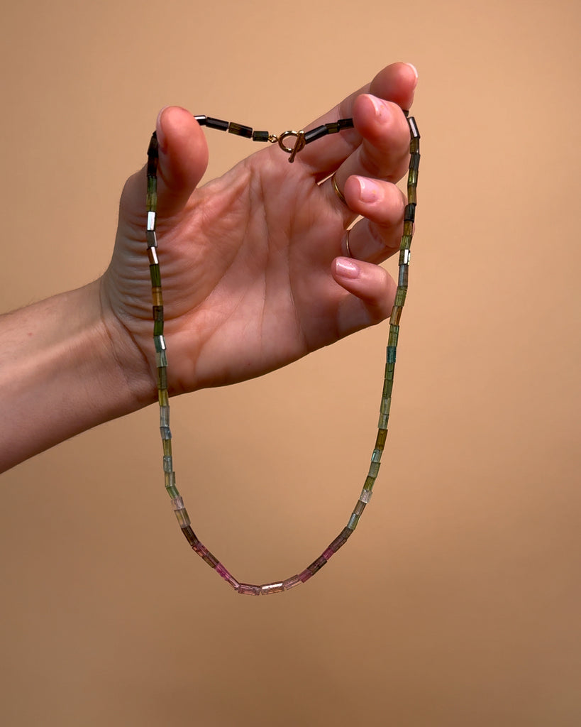 Faceted Watermelon Tourmaline Beaded Necklace