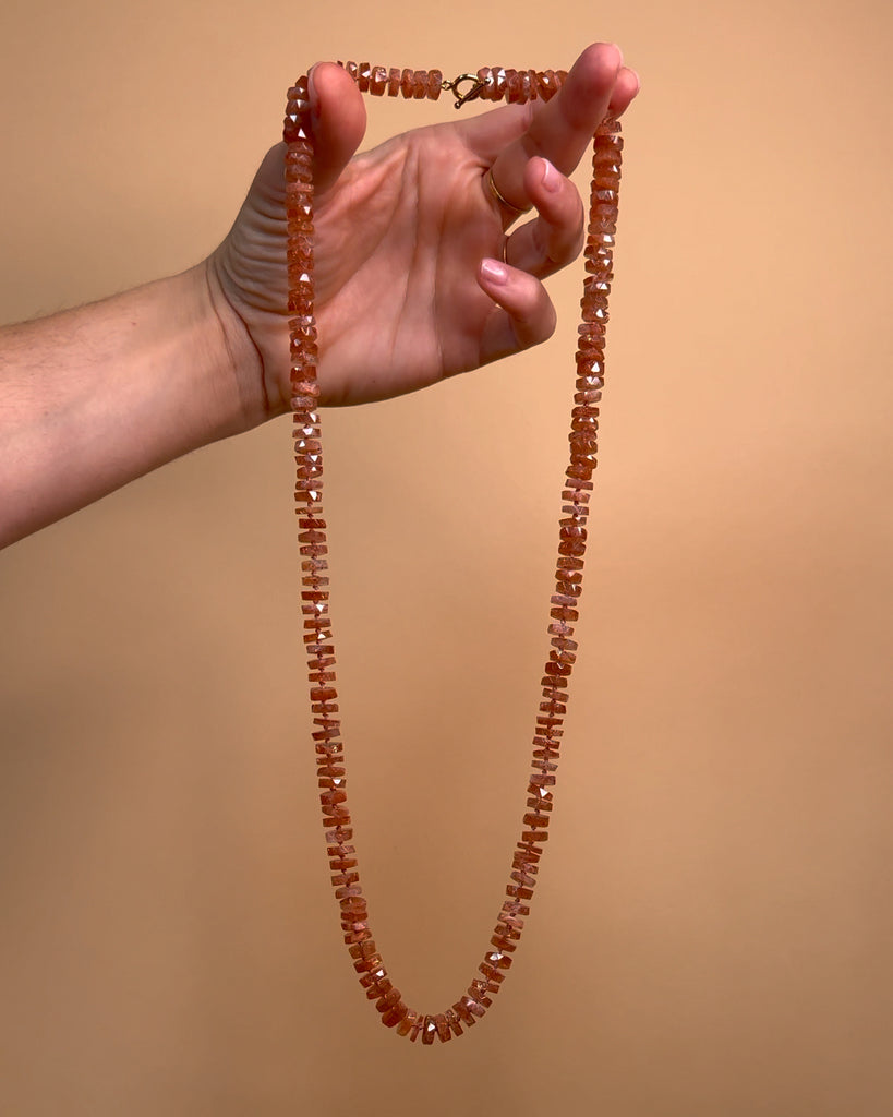 Long Sunstone Beaded Necklace