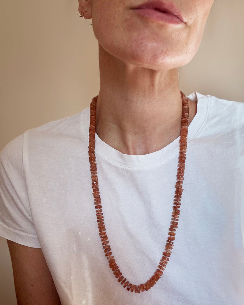 Long Sunstone Beaded Necklace